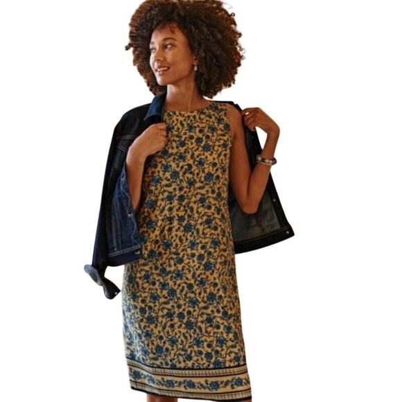 J.Jill Dresses & Skirts - J. Jill Love 100% Linen Yellow Floral Blue Daisy Sleeveless Shift Dress Pockets